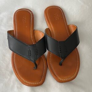 UGG Black and Tan Leather Flip-Flops